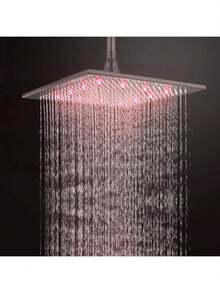 Rain Shower Head  High Pressure LED Shower Head  Anti-Clogging Fixed Rainfall Shower Head With Temperature Controlled Color Changing  360°Adjustable Brass Ball Joint  Square Top Spray - Matte Black - View 2