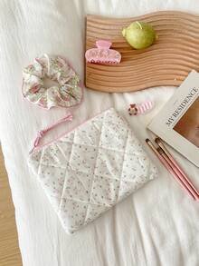 Cute Macaron Color Plaid Cosmetic Bag, Sanitary Pad Storage Bag, Pencil Case, Women's Makeup Bag, Zipper Travel Cosmetic Bag, Storage Pouch, Cute Checkered Toiletry Bag, Plaid Pattern, Large Capacity Cosmetic Organizer, Travel Skincare & Cosmetics Storage Bag, With Handle, Multi-Function Storage Bag, Portable Toiletry Travel Organizer, Travel Essential, Suitable For School, Vacation, Back To School, Women Travel Bag - Multicolor - View 9
