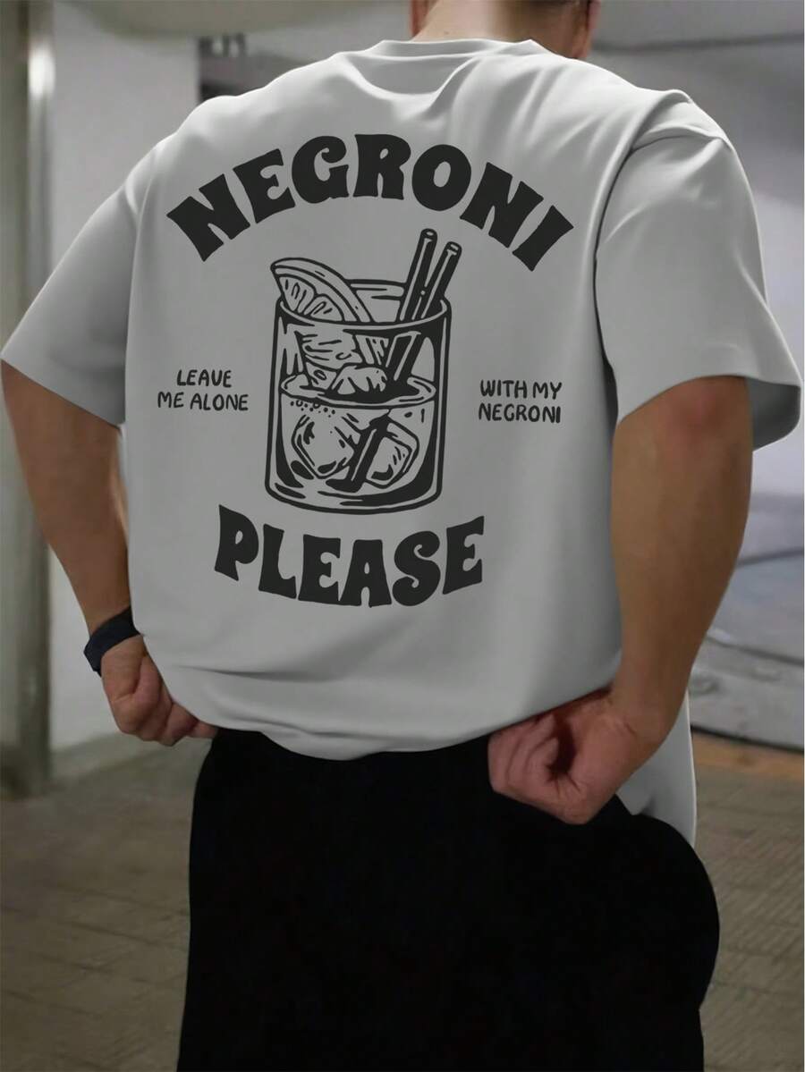 男士字母印花圆领短袖T恤，夏季 - 灰色 - 查看 1