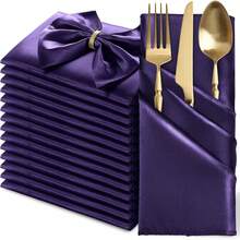 20pcs Silk Red Satin Napkins, 17 X 17 Inches Square Smooth Dinner Napkins For Wedding, Party, Celebration, Banquet, Restaurant, Thanksgiving, Christmas, Halloween