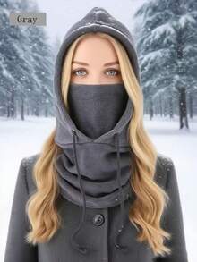 1pc Winter Elegant Versatile Double-Layer Cashmere Drawstring Balaclava Hat, Windproof Ski Face Mask, Solid Color Bicycle Neck Gaiter For Outdoor Cycling, Fishing, Running, Racing, Sports, Hiking And Daily Wear, Unisex Autumn Accessories - Regular - View 7