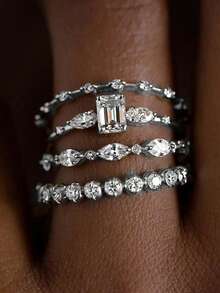 Tsnamer 4件套金色叠戴戒指，简约拇指戒指，适合日常佩戴，可作订婚戒指，送给女性和女孩的珠宝礼物 - 戒指2 - 查看 30