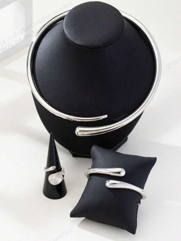 1 set de accesorios de aleación de moda que incluye 1 anillo, 1 pulsera con forma de gota de agua, 1 gargantilla con uña, adecuado para el uso diario de la mujer, regalos de festivales, campus enérgico