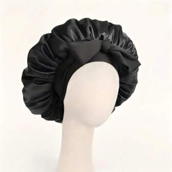 1pc Soft Luxurious Pink Satin Bonnet - Adjustable Tie Band & Bow Accent, Comfortable Ruffled Design For A Snug Fit, Hair Protection | Satin Cap | Smooth Satin Finish For Women & Men