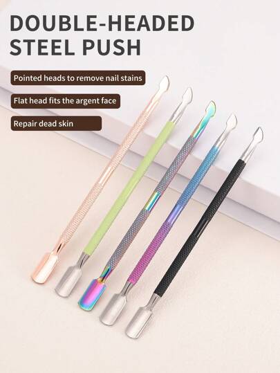 5pcs/2pcs/1pc Professional Salon Quality Metal Double-Sided Cuticle Pusher And Nipper, Stainless Steel Gel Nail Polish Remover, Durable Professional Manicure Pedicure Cleaning Tool For Nails And Toenails, Salon Use