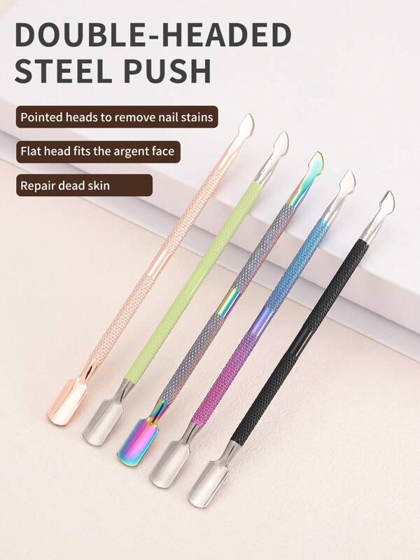 5 Stücke/2 Stücke/1 Stück Professionelle Salon-Qualität Metall Doppelseitige Nagelhaut-Schieber und -Nipper, Edelstahl Gel-Nagellackentferner, langanhaltend professionelles Maniküre-Pediküre-Reinigungswerkzeug für Nägel und Zehennägel, Salon-Verwendung