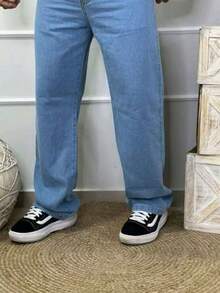Balao Straight Baggy Jeans, Light And Dark, Skate Style - 中等水洗藍 - 查看 2