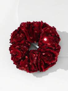 1pc Large Black Hair Scrunchie With Vintage Red Sequins, Hair Tie And Hair Accessories For High-End Feel Scrunchies Scrunchy Hair Ties Ponytail Head Accessories Elastic Band Hair Rubber Bands - 1 Item - View 13