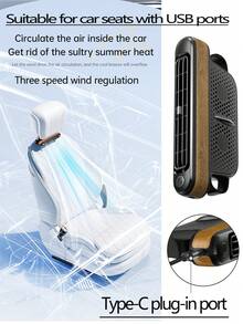 Ventilador veicular alimentado por USB, 3 velocidades de vento, mantém você fresco durante viagens longas e congestionamentos, design com para fixação segura.