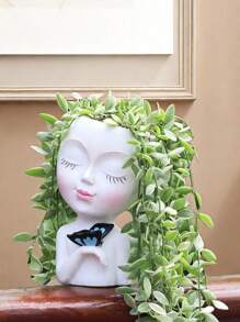 1pc Succulent Flower Pot With Cute Doll Pattern And Resin Flower Pot With Drainage Holes, Creative Decoration, Suitable For Men's And Women's Gifts, Office And Garden Decoration. Home Decor Vase Room Decor Flower Vase Glass Vase