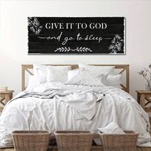 Arte de pared en lienzo art déco moderno minimalista en blanco y negro - Póster sin marco Déjalo en Dios y luego ve a dormir, adecuado para decoración de dormitorio, sala de estar, oficina en casa y aula - Decoración interior inspiradora, arte de pared para decoración del hogar, arte de pared para sala de estar, impresión artística de decoración de pared, decoración de pared para sala de estar, arte de pared pintado a mano, diseñador de interiores - transparente - Ver 10