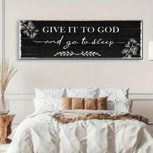 Arte de pared en lienzo art déco moderno minimalista en blanco y negro - Póster sin marco Déjalo en Dios y luego ve a dormir, adecuado para decoración de dormitorio, sala de estar, oficina en casa y aula - Decoración interior inspiradora, arte de pared para decoración del hogar, arte de pared para sala de estar, impresión artística de decoración de pared, decoración de pared para sala de estar, arte de pared pintado a mano, diseñador de interiores - transparente - Ver 3