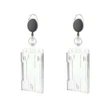 Transparent Double Cards Slots Tag Badge Holder With Badge Reel 2 Cards Storage Organizer Employee Pass Work Card Case Sleeve Men Card Holder Wallet Business Card Holder Credit Card Holder Id Card Holder Women For Women For Men Card Wallet