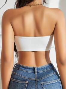 Women's Front Closure Strapless Bandeau Bra - Wireless Comfort Fit With Scalloped Edge Design, No Padding, Smooth Support For Elegant Back View, Casual & Formal Wear, Evening Wear, Elegant Undergarment, Smooth Fabric Construction - 白色 - 查看 3