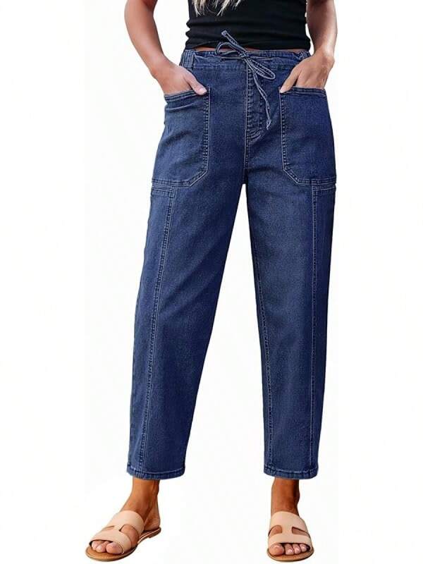 Luvamia Jeans Women High Waisted Pull On Drawstring Elastic Waist Stretchy Pants With Utility Pocket