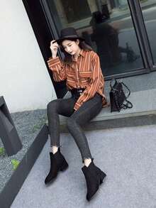 BOTAS cortas de Chelsea de gran tamaño, Cabeza Redonda negra, ocio y comodidad, botas gruesas, botas desnudas, botas cortas y botas Británicas, Botas y Botines de Mujer - Negro - Ver 6