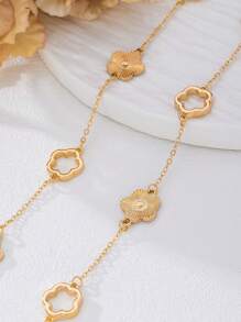 1 件优雅金色幸运四叶草吊坠项链，适合毛衣链和日常佩戴