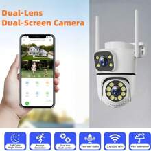 1 Unit Of 4MP (2MP + 2MP) Dual-Lens/Dual-Monitor Picture Intelligent Surveillance Camera, Powered By USB Data Cable, 2.4G Wireless WIFI Network Dual-Eye High-Definition Full-Color Night Vision Camera, Two-Way Voice, Motion Detection, Email Alert, Video Playback, Remote Viewing, Push Alert, Easy To Use, Suitable For Home, Office, Garden, Indoor/Outdoor