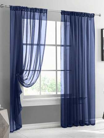 1pc Sheer Voile Curtain, Lightweight Translucent Fabric, Sun Blocking & Heat Insulation, Rod Pocket Top Design, Good Drapability, Suitable For Living Room, Bedroom, Balcony Decor | Autumn Decoration, Room Decor