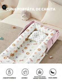 Camita De Algodón Portátil Plegable Con Nido Cuna Para Bebés, Cama Con Almohada Y Bolsa De Almacenamiento, Suave Y Cómoda, Adecuada Para Bebés De 0 a 24 Meses - Rosa - Ver 4