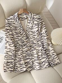 Women's Fashion Zebra Print Blazer - Leopard - View 1