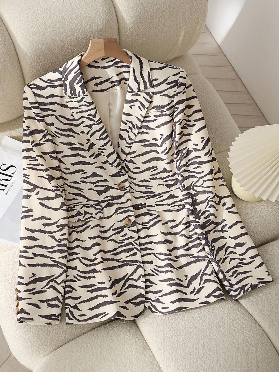 Women's Fashion Zebra Print Blazer - Leopard - View 1