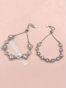 1 件青少年粉色心形手链，可调节拉出式，时尚、轻奢、小众、精致手链 - 彩色 - 查看 3