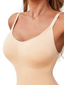 无缝连体女士塑身衣，含 3/4 紧身裤 - 米色 - 查看 6