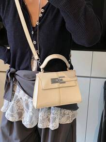 Premium Minimalist Elegant Shoulder Strap Decor Handbag, Refined Metal Lock Design, Fashionable Lightweight Adjustable Shoulder Strap Crossbody Bag, Suitable For College Students' Daily Commute And Shopping, Magnetic Closure, Multi-Functional Lightweight Storage Tote, Durable Water-Resistant PU Material, Suitable For Shopping With Friends, Dates, And Business Travel - White - View 4