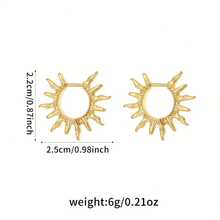 Pair Of Bohemian Beach Sunburst Hoop Earrings - Golden-Tone Metal With Synthetic Stones, Unisex Everyday & Vacation Jewelry, Affordable Holiday Gift For Him/Her, Year-Round Wear, Beach Earrings, Intricate Craftsmanship