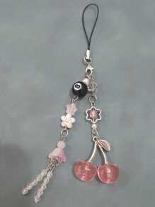 1 件 Y2K 风格 Y2K 红色樱桃与音符吊饰手机挂绳，糖果装饰樱桃吊坠，蝴蝶结，可用作手机挂绳和配件，耳机吊饰 - 粉色 - 查看 2