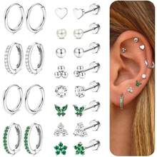 Milacolato Hypoallergenic Gold Stud Hoop Earrings For Women Men Surgical Stainless Steel Flat Back Earrings Small 14K Gold Huggie Hoops Cartilage Earring Set For Multiple Piercing Jewelry Gifts For Women - 彩色 - 查看 20