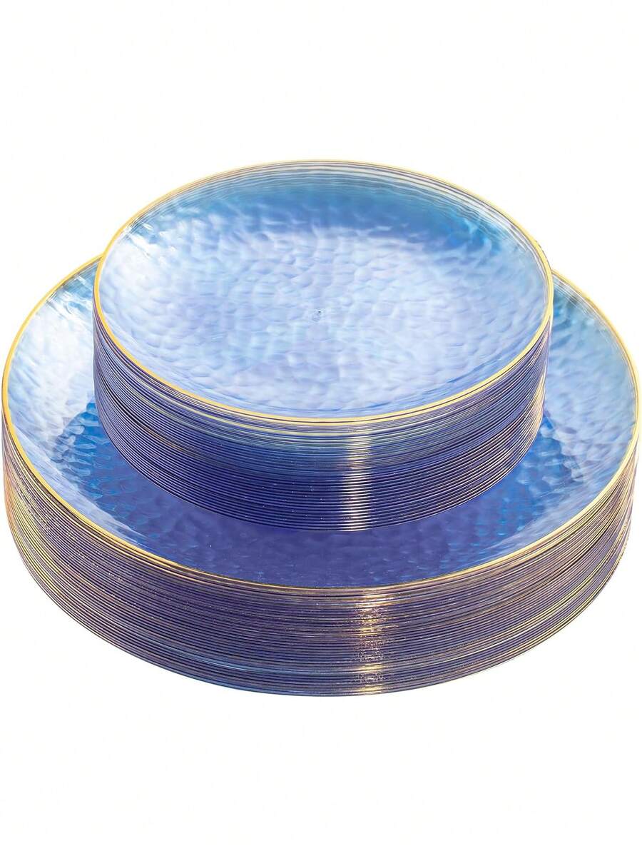 1pc/25pcs/50pcs Transparent Blue Plates, Hammered Blue Plates, 25pcs Transparent Fancy Dessert Plates, 25pcs Party Plates - Multicolor - View 1
