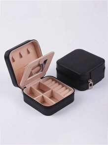 1 件带镜子的珠宝收纳盒，便携式拉链珠宝盒，旅行珠宝收纳盒，用于存放戒指、吊坠、耳环、项链、手镯、女士礼品盒。