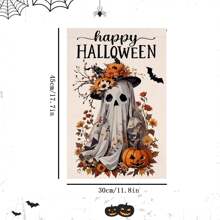 1 pieza - Bandera de jardín vertical de poliéster en NEGRO y BLANCO para Halloween - Diseño de fantasma y calabaza floral, decoración exterior gótica de otoño, bandera impermeable para el porche espeluznante y la decoración de otoño