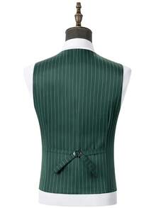 3PCS Stripe Mens Suit Formal Business Wedding Prom Suit Pinstripe Male Groom Tuxedo, Solid Color, Blazer+Vest+Pant, Modern Fit Wedding Party Dinner Formal, Long Sleeves, Machine Washable - Dark Green - View 5