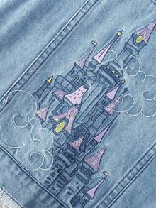 Annil 童装女童女孩成人青少年甜美清凉牛仔三明治公主风刺绣外套秋季