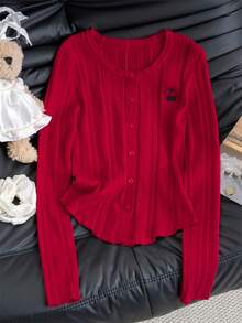 Áo len cardigan dệt kim ôm vừa vặn màu đỏ dành cho nữ, áo len mỏng đa năng gợi cảm mùa thu/đông mới, thích hợp cho Giáng sinh, năm mới, đi làm và đi chơi - Đỏ - Xem 7