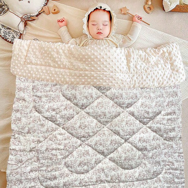 1pc Thick Plush Dotted Baby Blanket, Super Soft & Comfortable - Soothing Dotted Plush, Washable - Exquisite Printed Pattern, Newborn Baby Blanket, Autumn/Winter Nursery Kids Air Conditioning Quilt, Perfect Baby Shower Gift