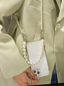 Fashion Faux Pearl Bracelet & Velvet Strap Phone Case Compatible With IPhone 16, 15, 14, 13, 12, 11 Pro Max Plus - Transparent Shockproof Back Cover - Fashionable Gift For Women & Girls - Birthday, Holiday Gift, Compatible With Samsung A54/A55/A53/S24/S24FE/S24Plus/S24Ultra/S25/S25Plus/S25Ultra, Compatible With Xiaomi/17 Series - Clear - View 1