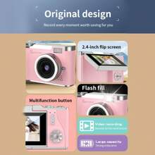 Fotocamera digitale, fotocamera ad alta definizione adatta per fotografia, registrazione video, messa a fuoco automatica, fotocamera ad alta risoluzione, anti-shake, zoom digitale 8x e fotocamere digitali, adatta come regalo di compleanno, Capodanno e Natale per principianti adulti
