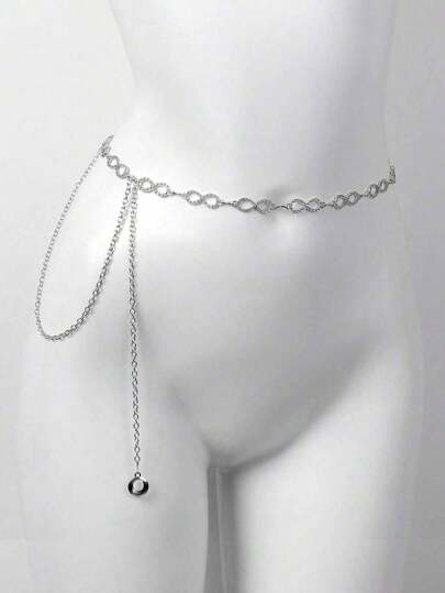 Cadena de cintura de metal hueca con forma de 8 y incrustaciones de rhinestones para mujer, accesorio de cintura de moda minimalista y retro