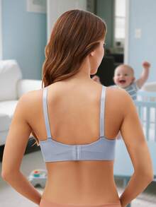 Seamless Design 4-Piece Maternity Nursing Bra (4 Colors: Black, Gray, Blue, Light Peach), Top-Fastening Comfortable Breastfeeding Bra, High Support, Full-Cup Design, Machine Washable, Durable Structure, Breathable Fabric, Suitable For Pregnancy And Breastfeeding, Breastfeeding Apparel, Elegant Underwear, Specially For New Mothers, Postpartum Care. - WHLX - 查看 4