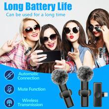 Wireless Lavalier Microphone For Phone IPad TypeC Lapel Mics Plug-Play 2.4G Ultra-Low Delay Built-In Noise Reduction Chip Working Time For Video Recording Interview Podcast Vlog
