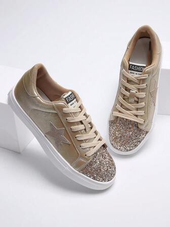 1 Pair Women's Casual Sneakers, Thick Sole Color Block Fashion Skateboard Shoes, Lightweight Comfortable Minimalist Design Casual White Shoes, Autumn/Winter