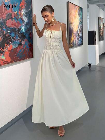 Faeriesty Vestido midi elegante de tirantes finos GlamSlay Petite con cintura ceñida y silueta fluida para almuerzos casuales, citas en el jardín y paseos relajados junto al mar