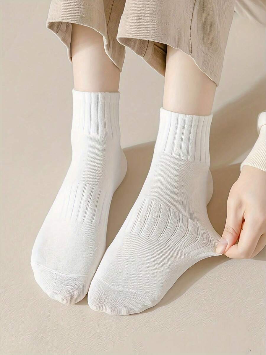 1/3/6 双黑/白多双袜子纯色螺旋口袜商务男士袜子四季袜混色多色可选纯色简约设计款式 - 彩色 - 查看 1