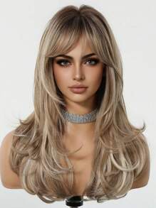 22-Inch Medium To Long Curly Hair WHIMSICAL Long Wavy Mix Brown Highlight Wigs Natural Heat Resistant Hair Synthetic Wig For Women Suitable For Daily Use, Gatherings, And Commuting