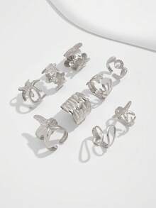 9pcs Bohemian Ocean Style Metal Starfish, Shell, Coral Rings, Elegant Gold Flower Rings, Personalized Multi-Element Geometric Hollow Rings Set, Adjustable Open Rings, Suitable For Women's Daily Dates, Beach Vacations, Party Decorations, Holiday Gifts - 9-piece Ring Set - View 8