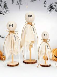3 件原创风格木制鬼魂装饰物，万圣节室内装饰 - 适用于桌面、架子和壁炉 - 万圣节中心装饰，充满恐怖氛围 - 彩色 - 查看 8